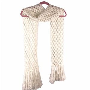 Pretty Ivory Knit Long Scarf with fringe